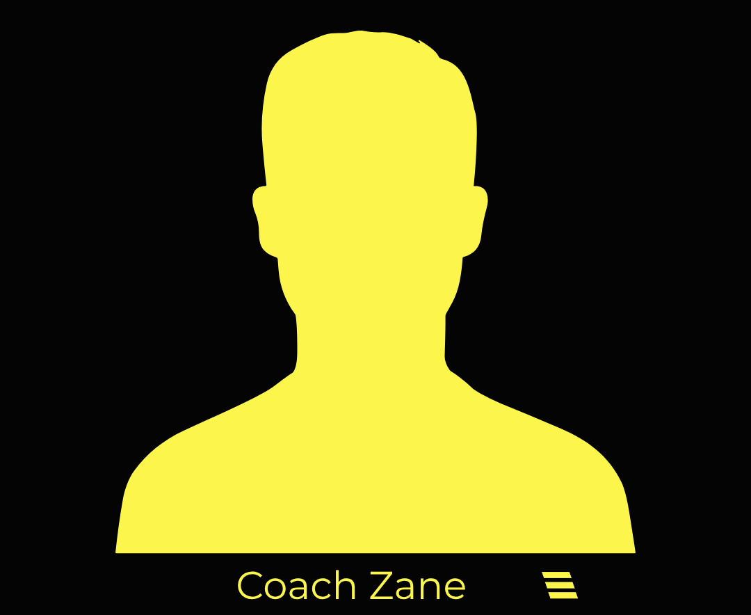 Silhouette head and shoulders with text "Coach Zane"